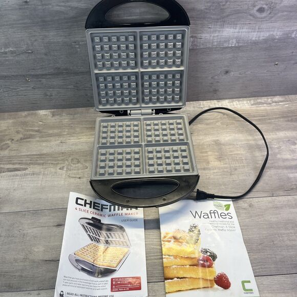 CHEFMAN 4 Slice Ceramic WAFFLE MAKER Black TESTED Used Once - Picture 11 of 13